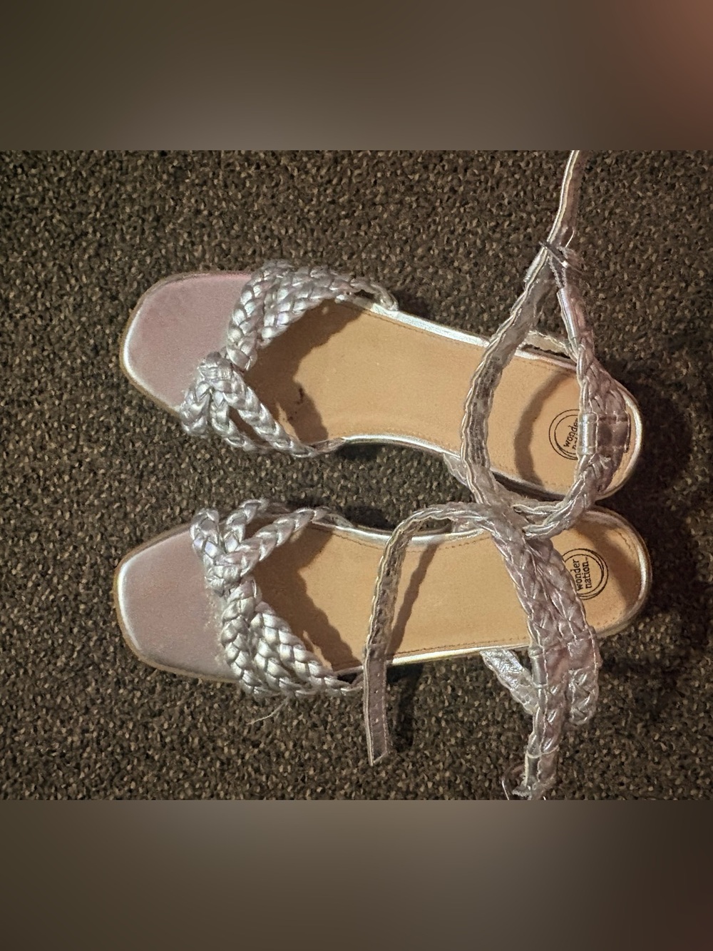 Girls Silver Braided Ankle-Strap Sandals